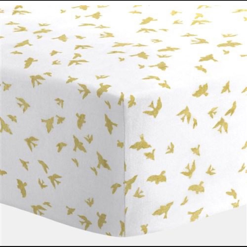 White and Gold Bird Crib Sheet